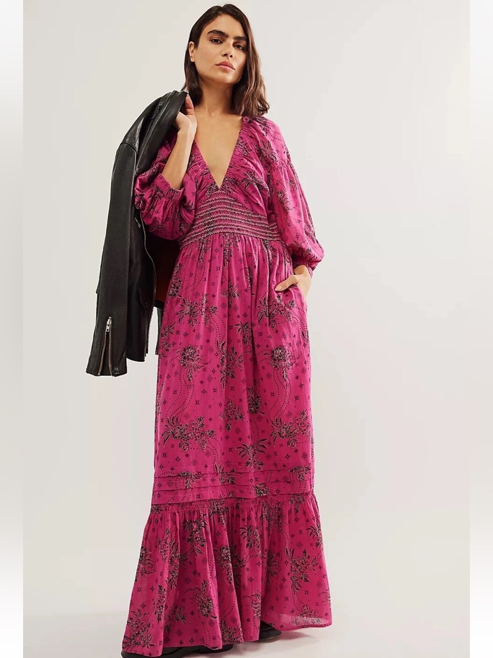 Free People Golden Hour Maxi Dress women’s sz Small Fuchsia Floral